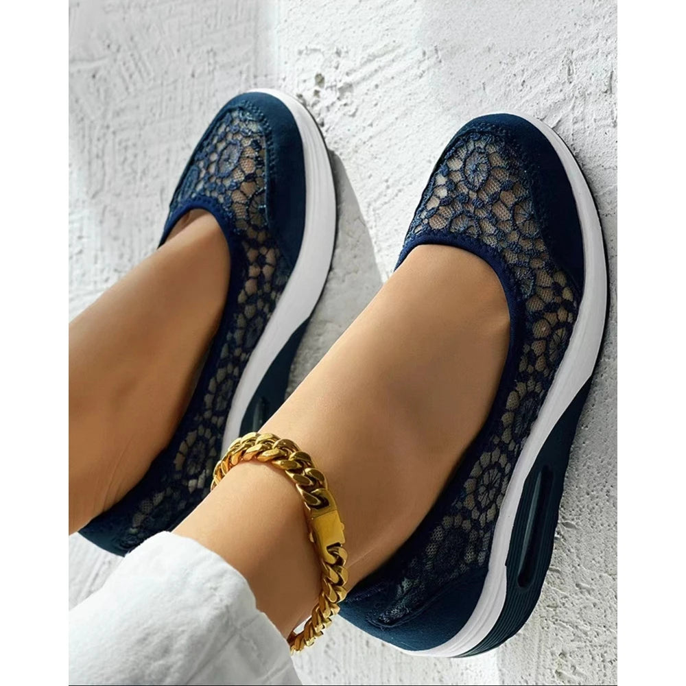 2025 Casual Contrast Lace Slip-on Sneakers Women Spring Autumn Round Toe Sports Running Shoes Femme Going Out Korean Style