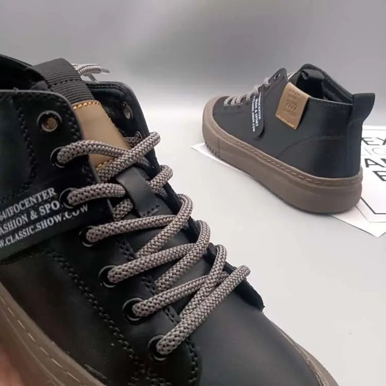 High-Top Men's Leather oes Comfortable Breathable Spor Casual Sneakers Mid-Top Board oes Trendy Brand High Sensation