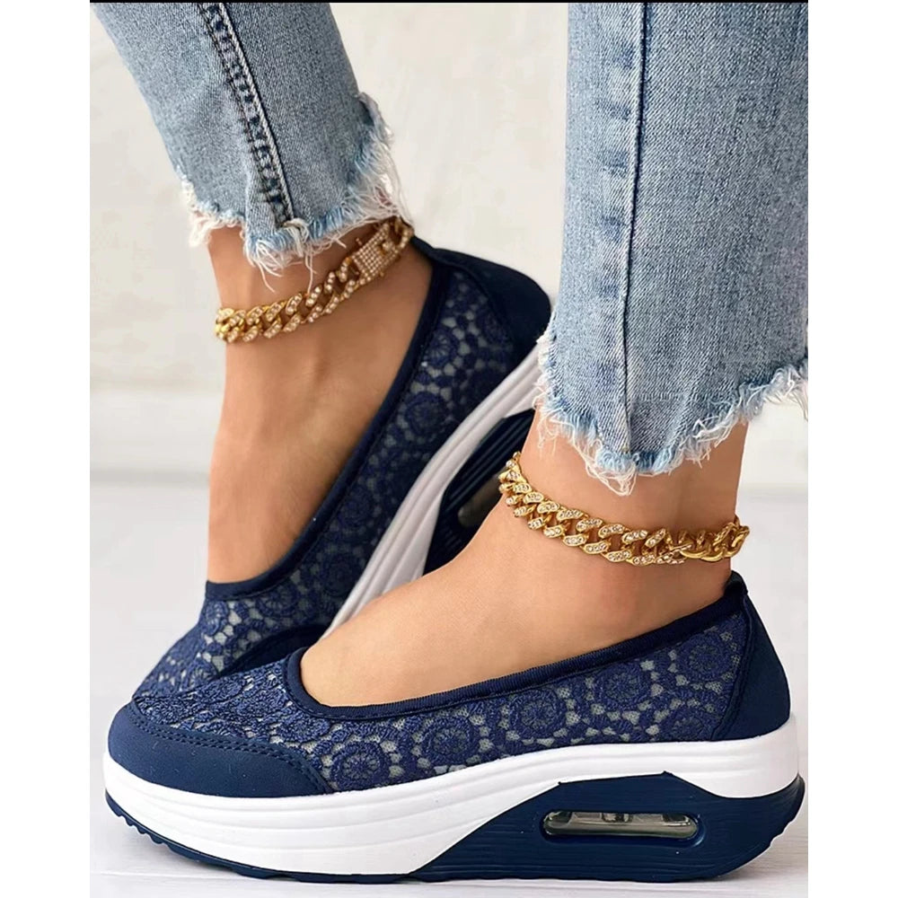 2025 Casual Contrast Lace Slip-on Sneakers Women Spring Autumn Round Toe Sports Running Shoes Femme Going Out Korean Style