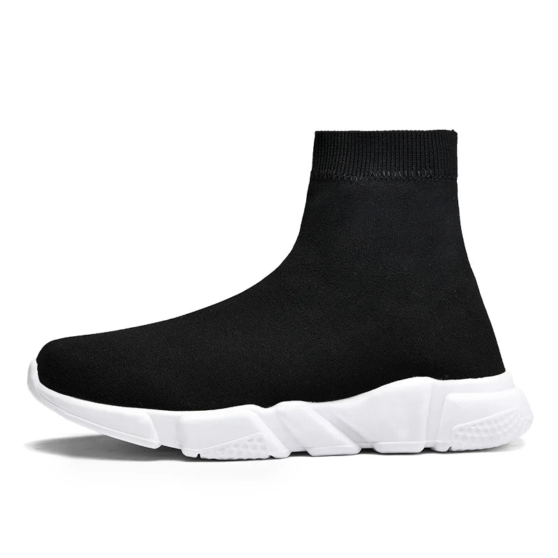Classic Black High Top Sneakers Men Women Lightweight Socks Couple Casual Sneakers Knit Breathable Slip-on Men's Running Shoes
