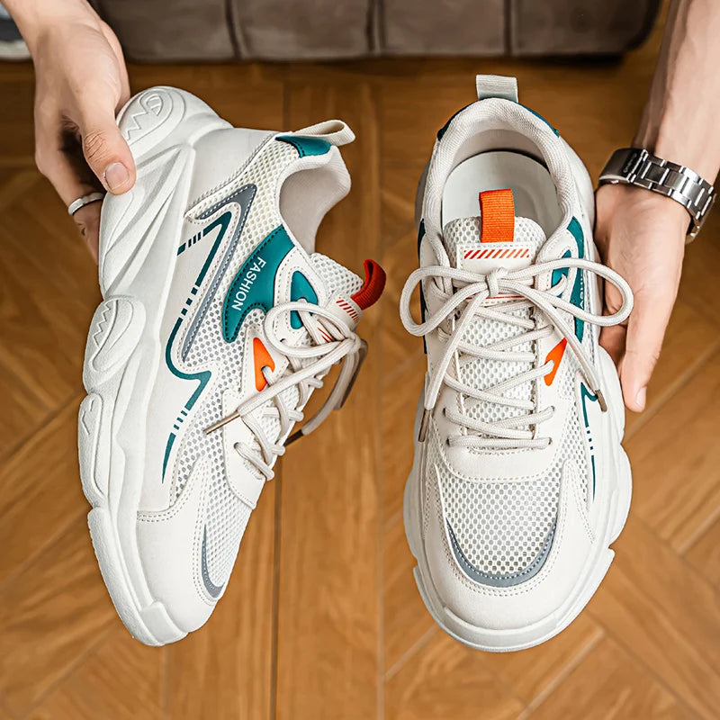 2025 Sporty Style Men's Casual Sneakers Fashion Breathable Mesh Tennis Sports Running Elastic Vulcanized Shoes Comfortable Cosy