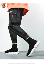 Classic Black High Top Sneakers Men Women Lightweight Socks Couple Casual Sneakers Knit Breathable Slip-on Men's Running Shoes