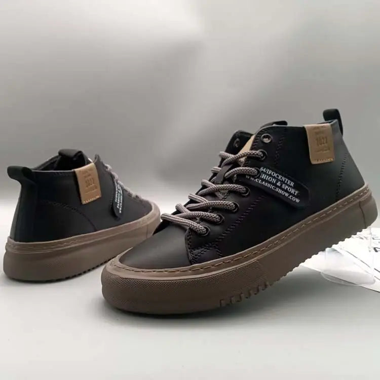 High-Top Men's Leather oes Comfortable Breathable Spor Casual Sneakers Mid-Top Board oes Trendy Brand High Sensation