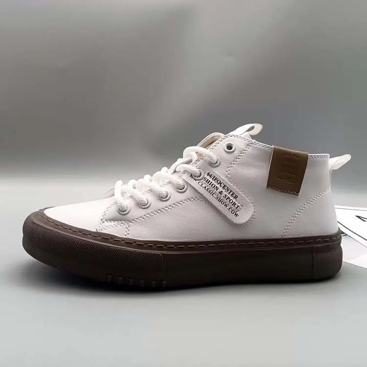 High-Top Men's Leather oes Comfortable Breathable Spor Casual Sneakers Mid-Top Board oes Trendy Brand High Sensation