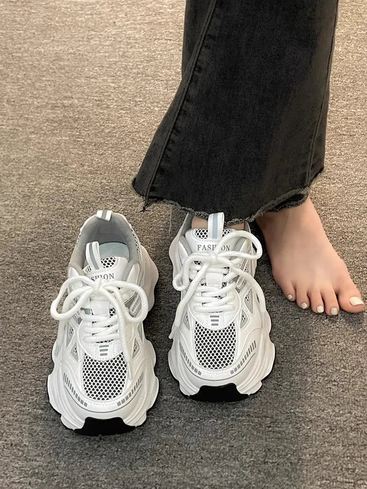 Dad sneakers for women, new spring and summer 2025 models, thick soles, height-increasing, mesh breathable, sports casual shoes