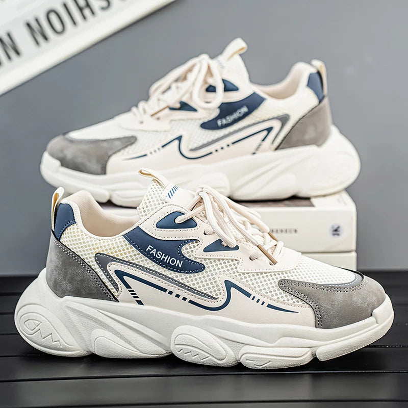 2025 Sporty Style Men's Casual Sneakers Fashion Breathable Mesh Tennis Sports Running Elastic Vulcanized Shoes Comfortable Cosy