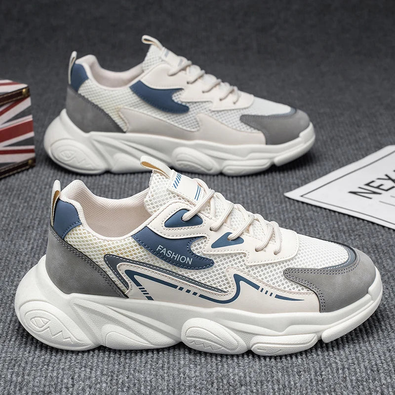 2025 Sporty Style Men's Casual Sneakers Fashion Breathable Mesh Tennis Sports Running Elastic Vulcanized Shoes Comfortable Cosy
