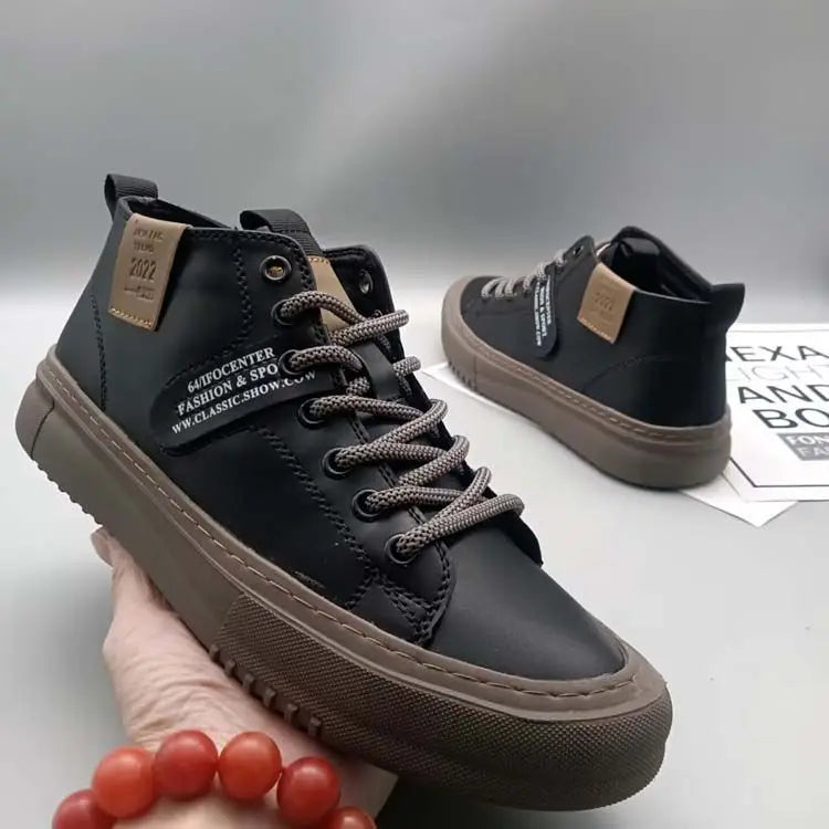 High-Top Men's Leather oes Comfortable Breathable Spor Casual Sneakers Mid-Top Board oes Trendy Brand High Sensation