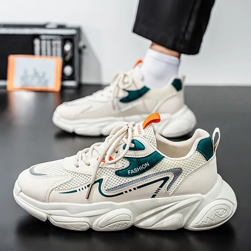 2025 Sporty Style Men's Casual Sneakers Fashion Breathable Mesh Tennis Sports Running Elastic Vulcanized Shoes Comfortable Cosy
