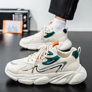 2025 Sporty Style Men's Casual Sneakers Fashion Breathable Mesh Tennis Sports Running Elastic Vulcanized Shoes Comfortable Cosy