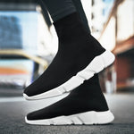 Classic Black High Top Sneakers Men Women Lightweight Socks Couple Casual Sneakers Knit Breathable Slip-on Men's Running Shoes
