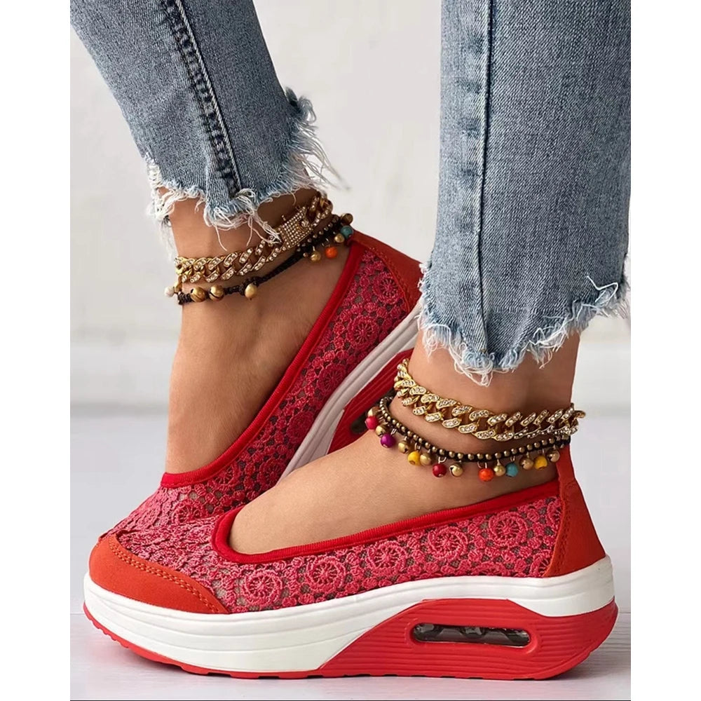 2025 Casual Contrast Lace Slip-on Sneakers Women Spring Autumn Round Toe Sports Running Shoes Femme Going Out Korean Style
