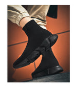Classic Black High Top Sneakers Men Women Lightweight Socks Couple Casual Sneakers Knit Breathable Slip-on Men's Running Shoes