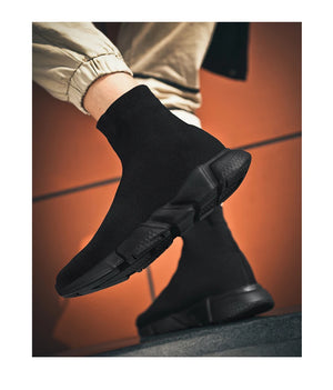 Classic Black High Top Sneakers Men Women Lightweight Socks Couple Casual Sneakers Knit Breathable Slip-on Men's Running Shoes