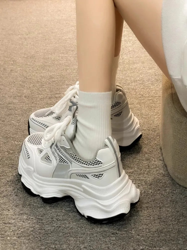 Dad sneakers for women, new spring and summer 2025 models, thick soles, height-increasing, mesh breathable, sports casual shoes