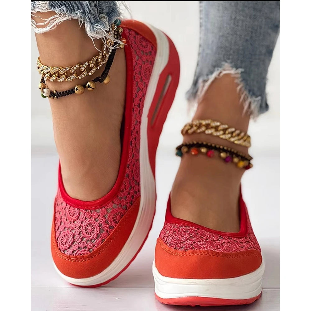 2025 Casual Contrast Lace Slip-on Sneakers Women Spring Autumn Round Toe Sports Running Shoes Femme Going Out Korean Style