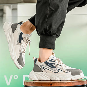 2025 Sporty Style Men's Casual Sneakers Fashion Breathable Mesh Tennis Sports Running Elastic Vulcanized Shoes Comfortable Cosy